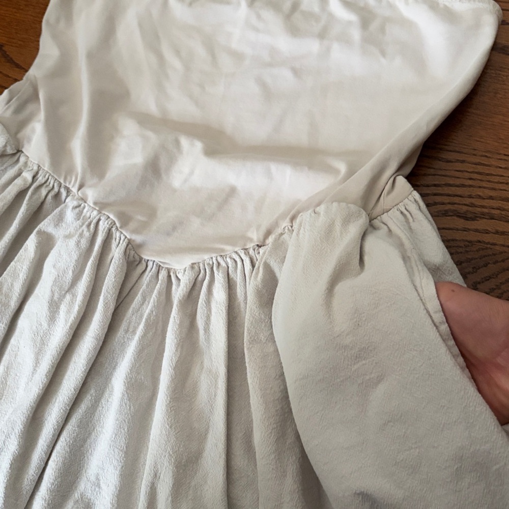 Free People Strapless Cream Summer Mini Dress 100% Cotton, Elastic Top. Size: XL - Picture 3 of 7